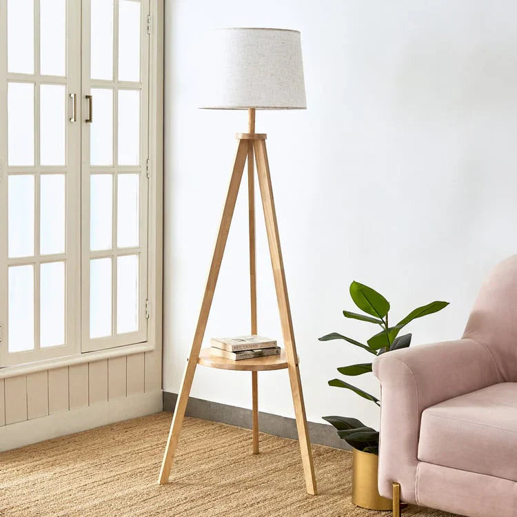 Wooden Floor Lamp with Storage Shelf