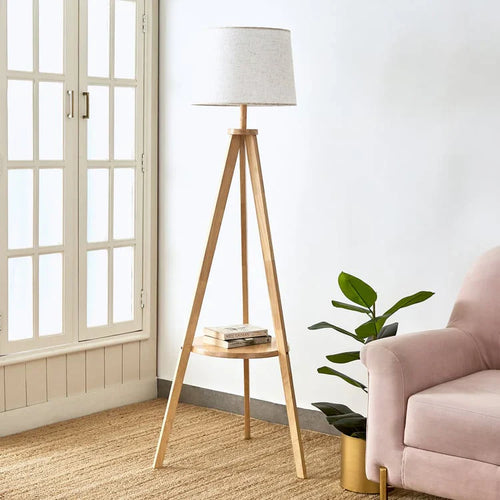 Wooden Floor Lamp with Storage Shelf