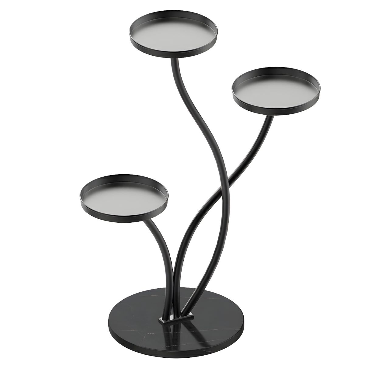 Elegant Round Metal Plant Stand with 3 Shelves and Stone Base
