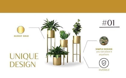 New Modern Metal Floor Flower Stands Planter Stand with Planter Pot -Set of 3 Golden)