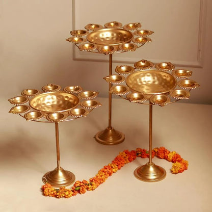 Diya Urli Bowl Stand for Home Decor (Pack of 3- Gold)