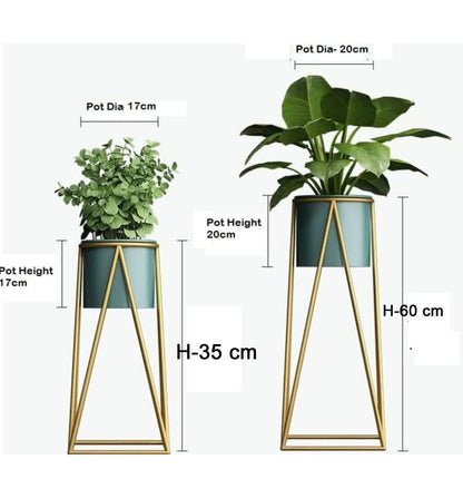 Modern Metal Floor Flower Stands Stand with Planter Set of-2 (Golden)