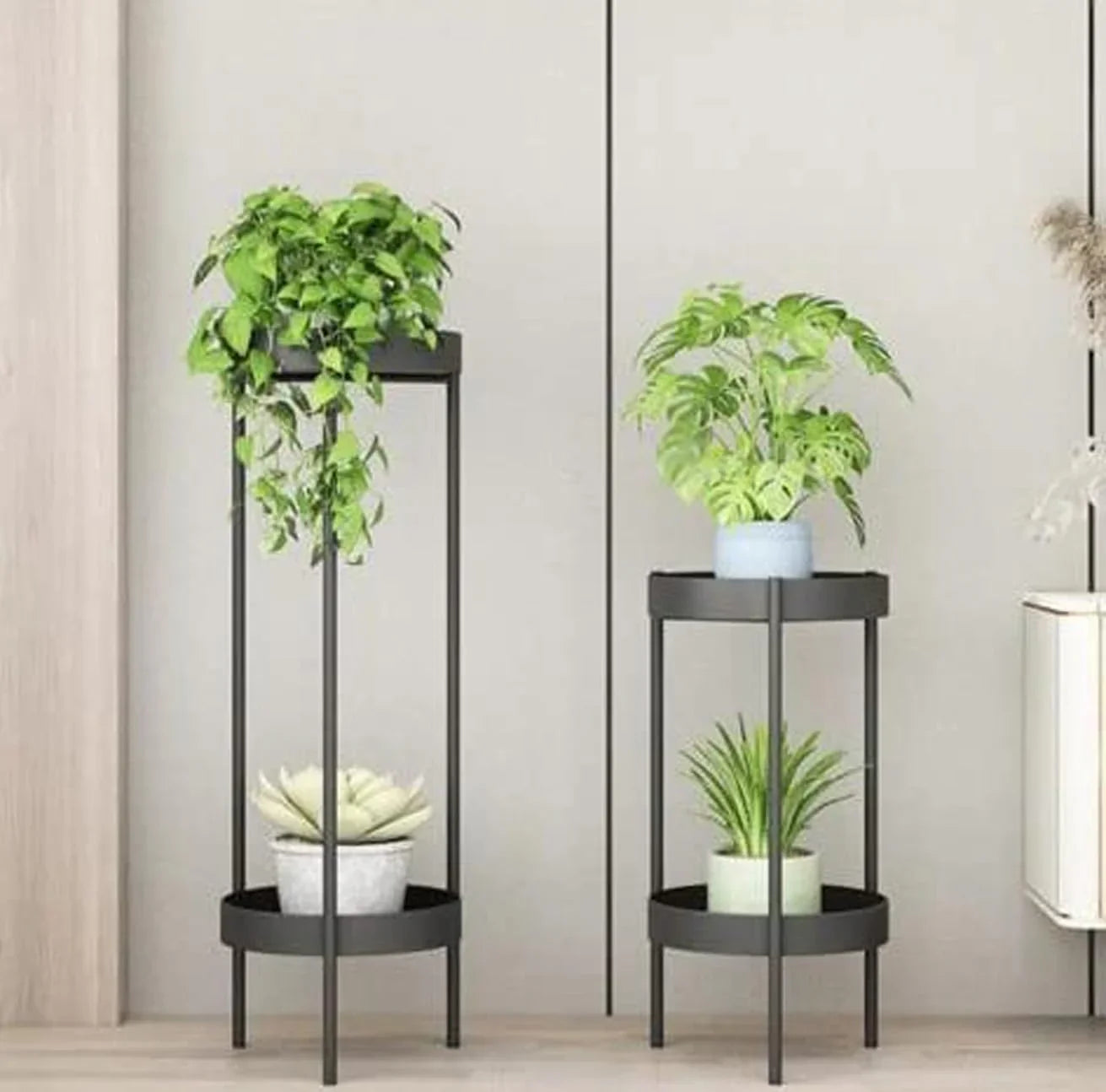 Modern Metal Floor Flower Stands Stand with Planter Set of-2 (Golden)