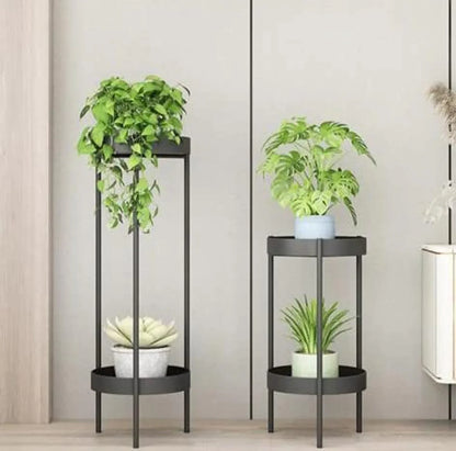 Modern Metal Floor Flower Stands Stand with Planter Set of-2 (Golden)