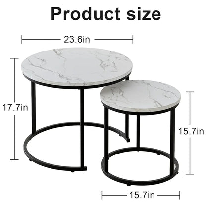 Round Shape Modern Marble Finish Wooden Top Designer  Table Set of 2