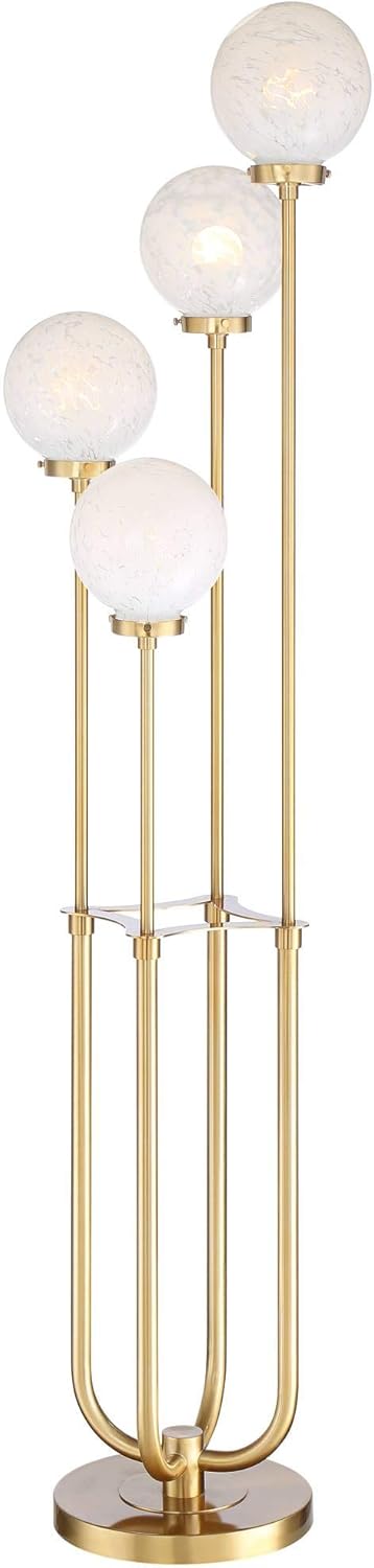 Anasay Mid-Century Glam 4-Light Gold Floor Lamp with Glass Globe Shades