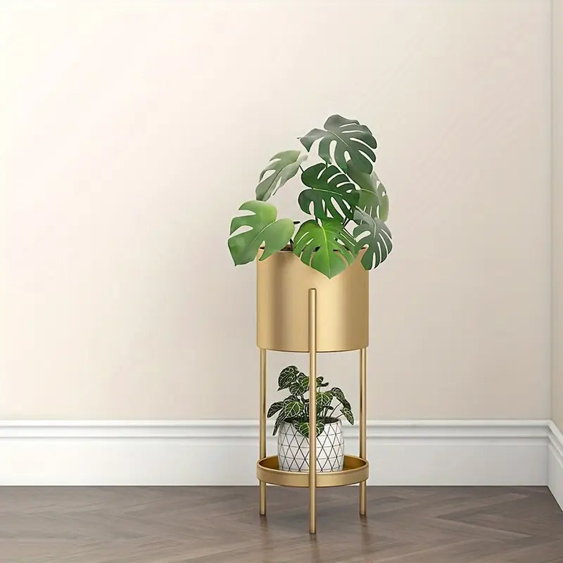 Modern Metal Floor Flower Stands Stand with Planter Set of-2