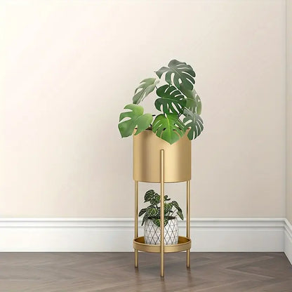 Modern Metal Floor Flower Stands Stand with Planter Set of-2
