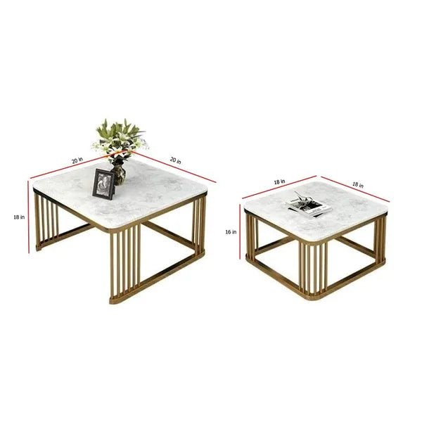 Black & White Marble Finish Wooden Top Coffee Table Set of 2