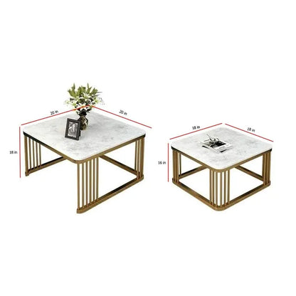 Black & White Marble Finish Wooden Top Coffee Table Set of 2