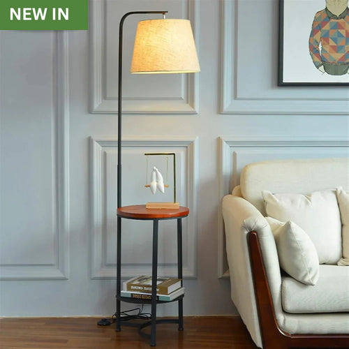 End Table with Lamp, Home Iron Floor Lamp, Floor Lamp with Storage Shelves