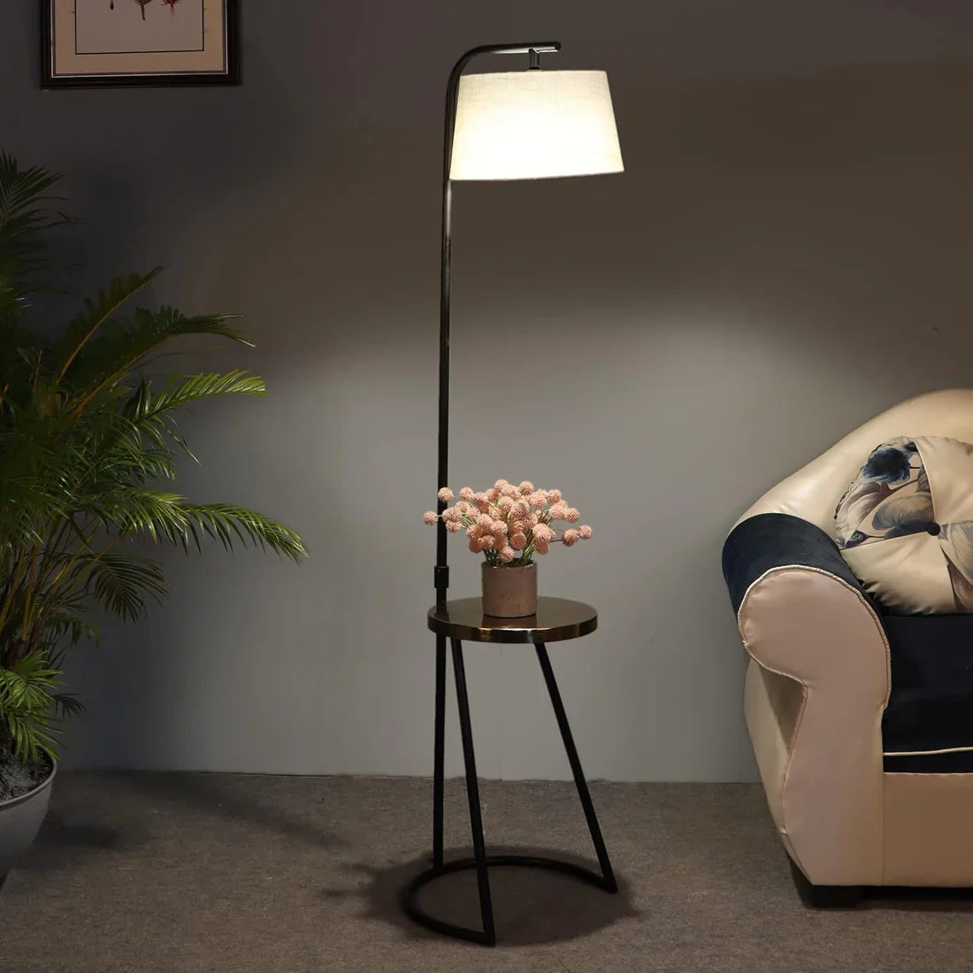 Contemporary Metallic Floor Lamp with Table