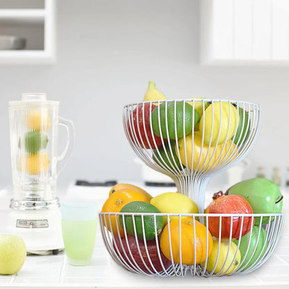 2 Tier Fruit Bowl | Countertop Fruit Storage Baskets - Double Layer Fruit & Vegetables Baskets for Storage