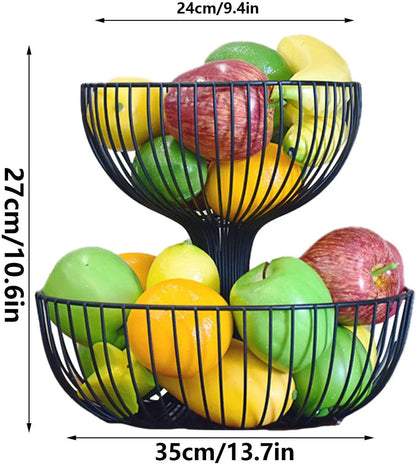 2 Tier Fruit Bowl | Countertop Fruit Storage Baskets - Double Layer Fruit & Vegetables Baskets for Storage