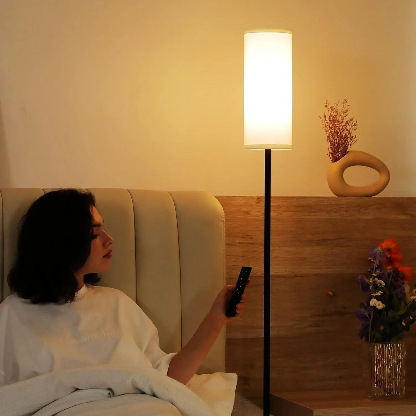 Anasay Modern Floor Lamp with Remote – Dimmable Light for Living Room, Bedroom & Office