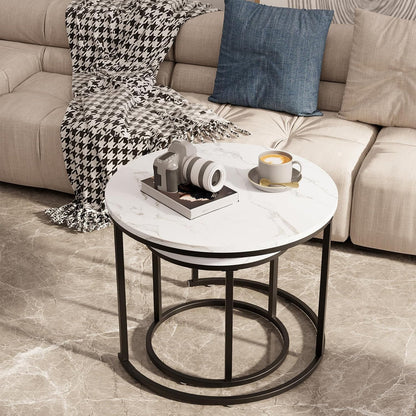 Round Shape Modern Marble Finish Wooden Top Designer  Table Set of 2