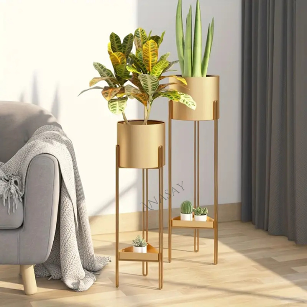 Modern Metal Floor Flower Stands Stand with Planter Set of-2