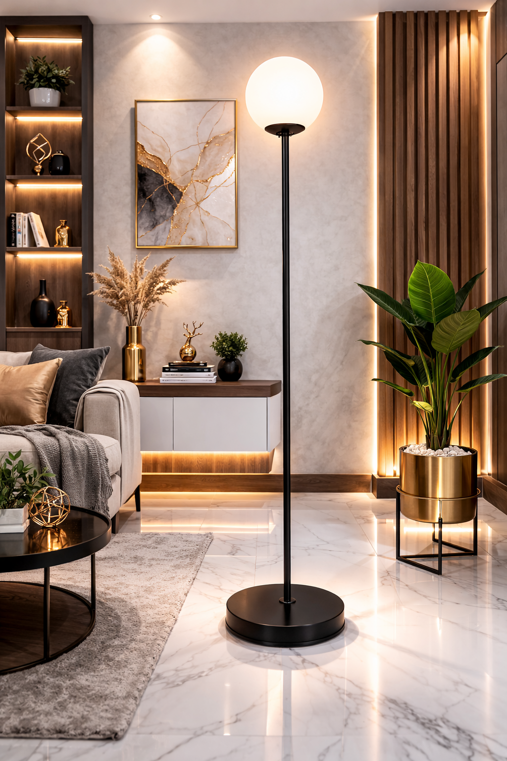 Minimalist Black Globe Floor Lamp for Living Room