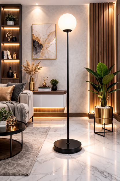 Minimalist Black Globe Floor Lamp for Living Room