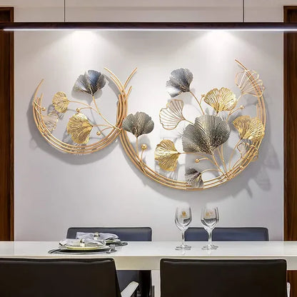 Double moon shaped metal wall art