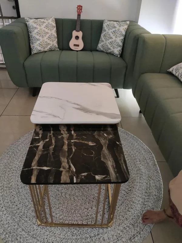 Black & White Marble Finish Wooden Top Coffee Table Set of 2