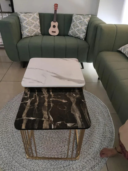 Black & White Marble Finish Wooden Top Coffee Table Set of 2