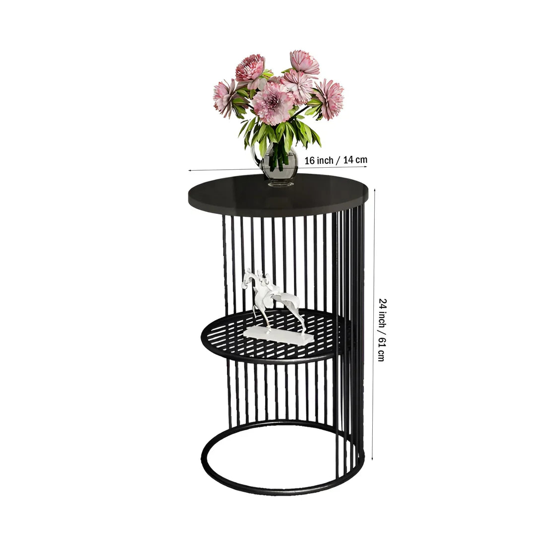 Designer Art Classic Black Marble Finish Wooden Top Finish Coffee Round Side Table