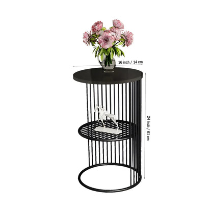 Designer Art Classic Black Marble Finish Wooden Top Finish Coffee Round Side Table