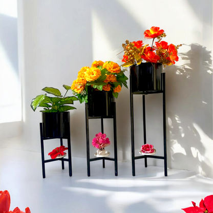 Modern Metal Floor Flower Stands Planter Stand with Planter Pot -Set of 3