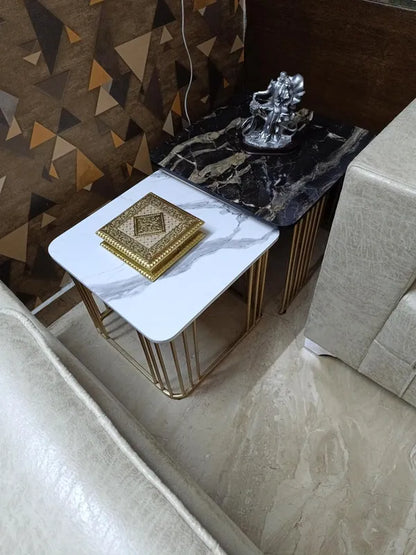 Black & White Marble Finish Wooden Top Coffee Table Set of 2