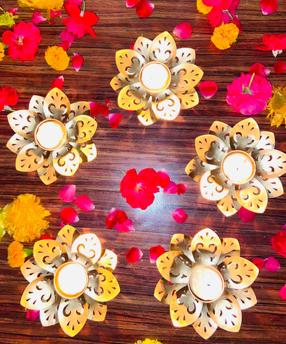 Premium Candle Flower Urli for Home Decor, Diwali Decoration,Table Decor (Size - 5'' inch - Sat of - 5)