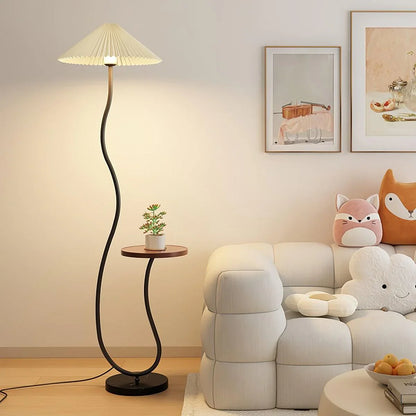 Modern Floor Lamp with Table – Black