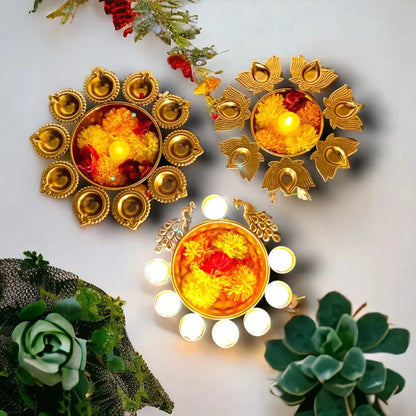 Copper Metal Diya Urli Home,Office Table Decor Diwali Decoration Items for Home Set of 3 (Size 10,10 and 12 inches)