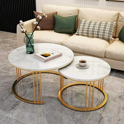 Classic Tethered Metallic Black Marble Finish Wooden Top Table Set of 2