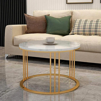 Classic Tethered Metallic Black Marble Finish Wooden Top Table Set of 2