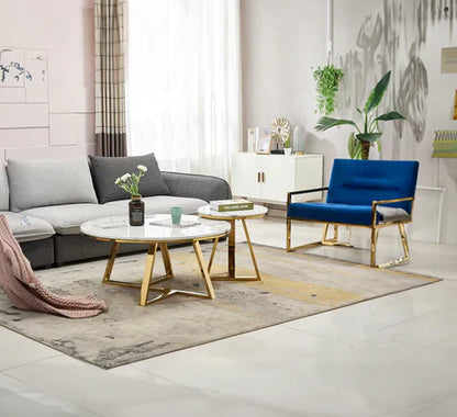 Classic White Hamilton Marble finish wooden Top Round Coffee Table Set of 2