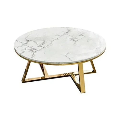 Classic White Hamilton Marble finish wooden Top Round Coffee Table Set of 2