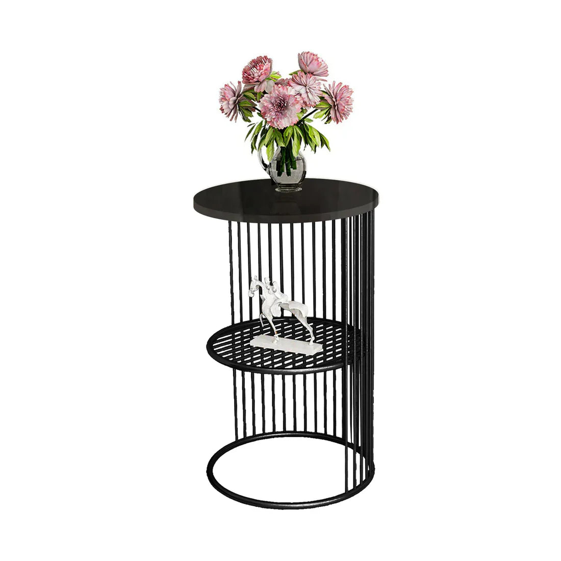 Designer Art Classic Black Marble Finish Wooden Top Finish Coffee Round Side Table