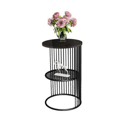 Designer Art Classic Black Marble Finish Wooden Top Finish Coffee Round Side Table