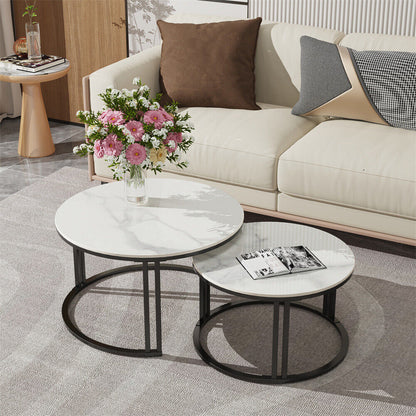 Black Nesting Marble Finish Wooden Top Tables Set Of 2