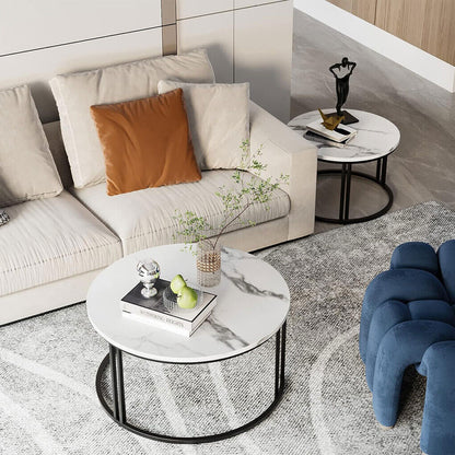 Black Nesting Marble Finish Wooden Top Tables Set Of 2