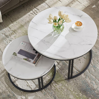 Black Nesting Marble Finish Wooden Top Tables Set Of 2