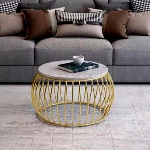 Rounded Metallic Marble Finish Wooden Top Nested Coffee Table Set of 2