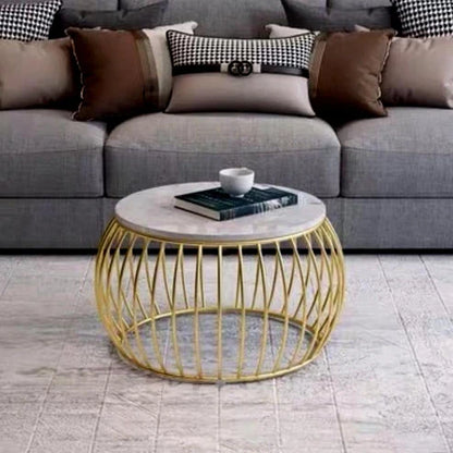Rounded Metallic Marble Finish Wooden Top Nested Coffee Table Set of 2