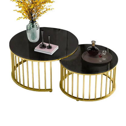Premium Golden Caged with Black Marble finish Wooden Top Table Set of 2
