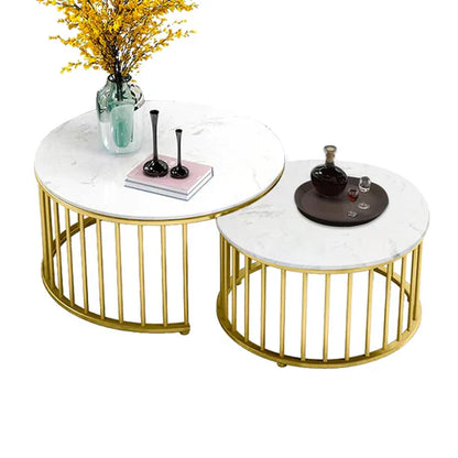 Premium Golden Caged with White Marble Finish wooden Top Table Set of 2