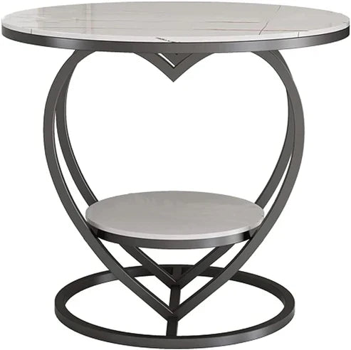 Anasay Premium Modern Heart Shaped Side Table with White Marble Finishing Wooden Top & Black Metal Frame
