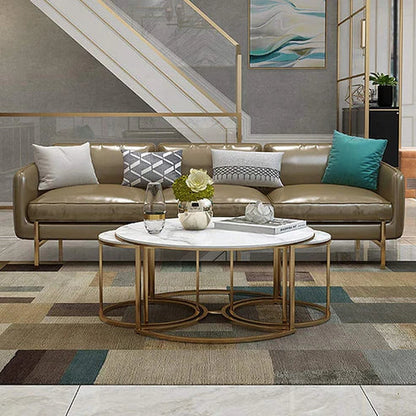 Golden Nesting White Marble Finish Wooden Top Tables Set of 3