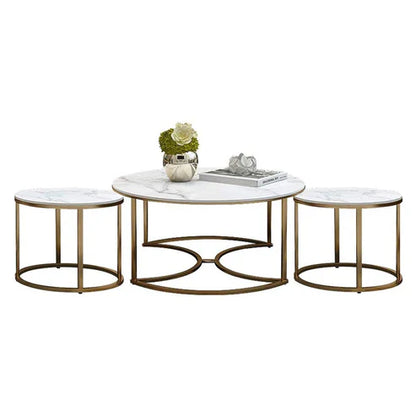 Golden Nesting White Marble Finish Wooden Top Tables Set of 3