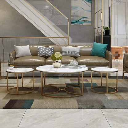 Golden Nesting White Marble Finish Wooden Top Tables Set of 3